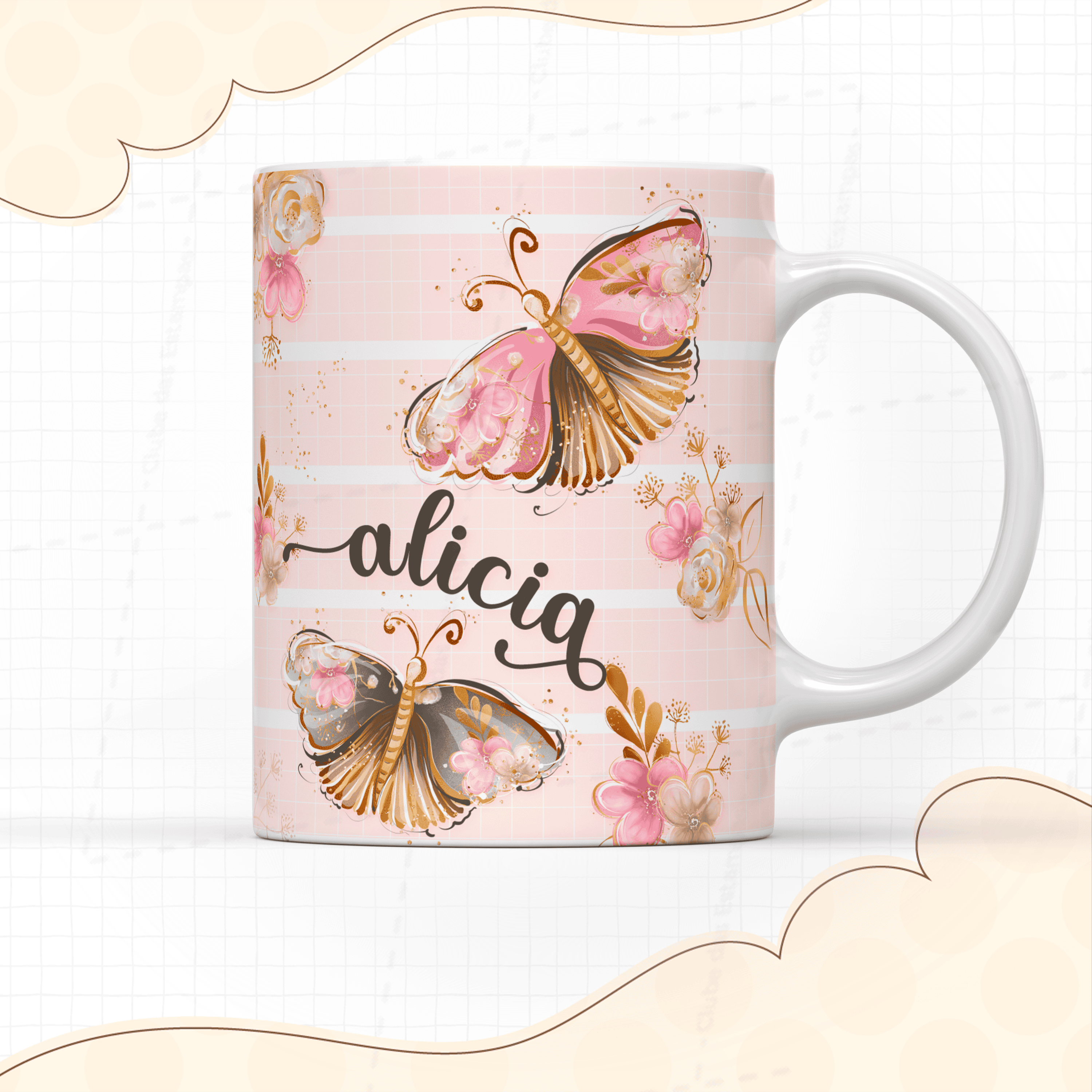 Arte para caneca Borboleta com nome-7917