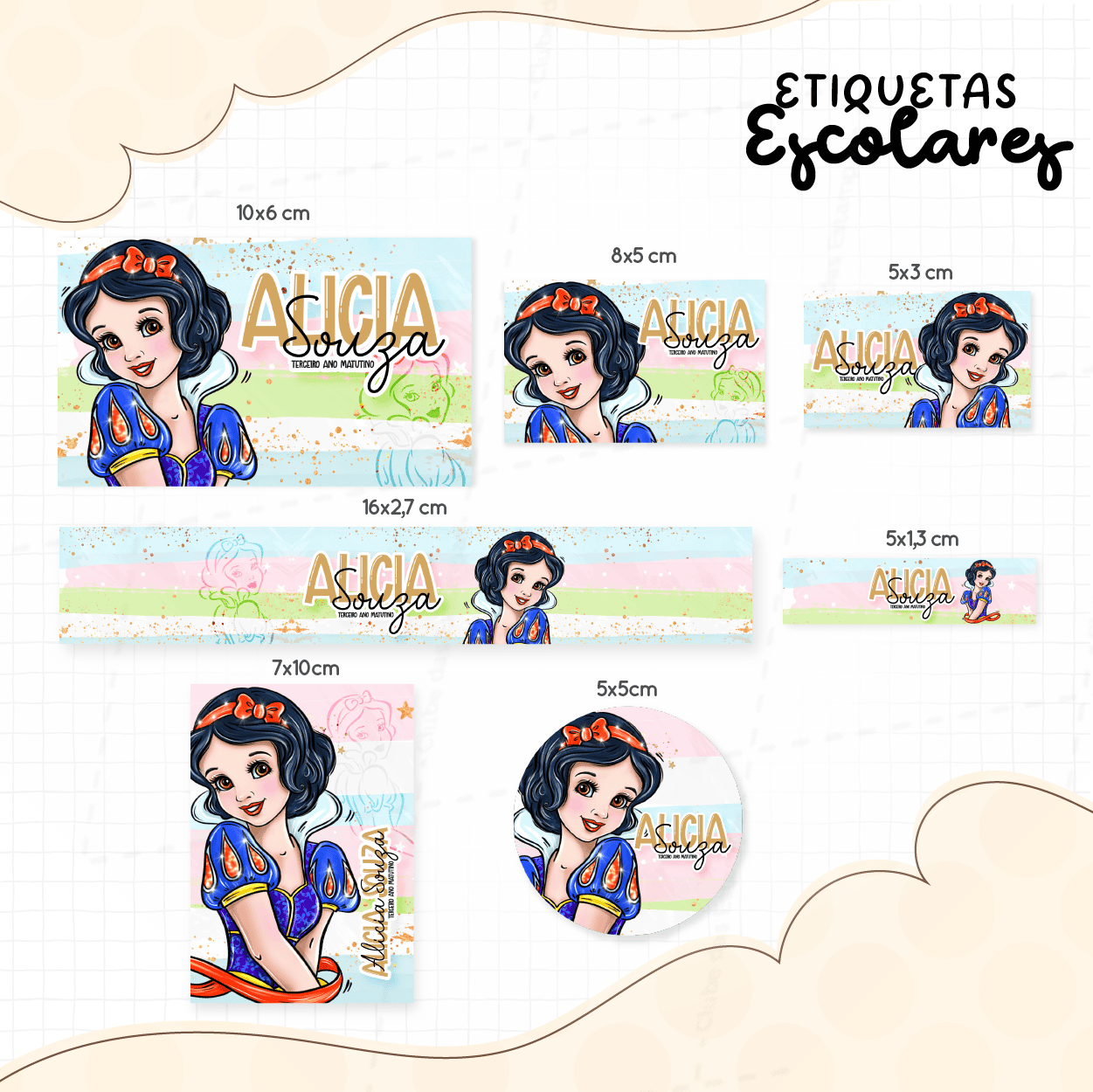 Arte etiquetas escolares branca de neve com nome-7918