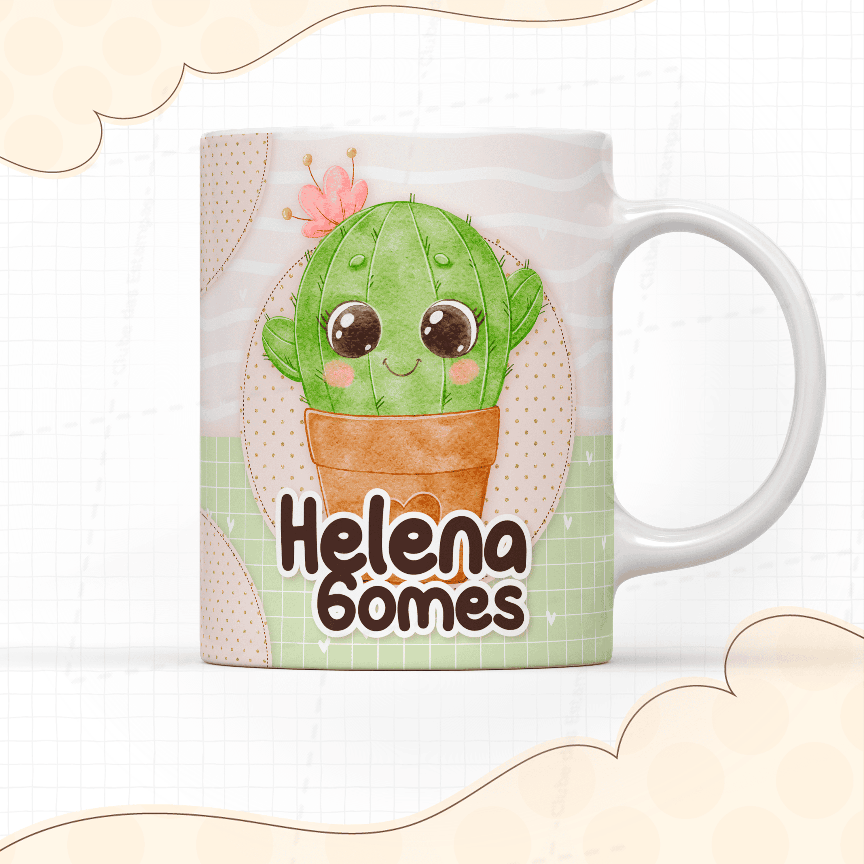 Arte para caneca Cacto fofo com nome-7921