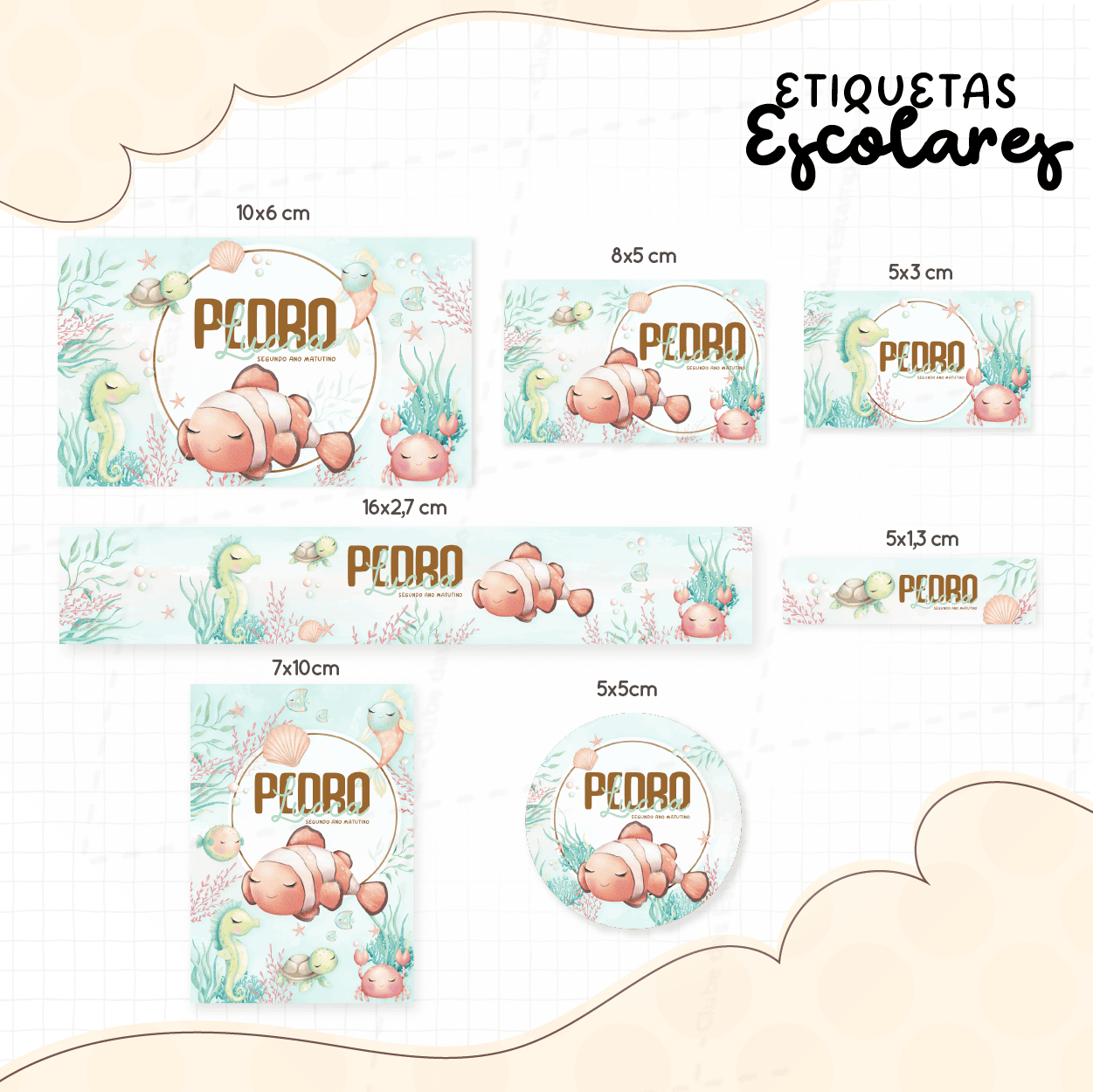 Arte Etiquetas escolares  fundo do mar com nome-7938