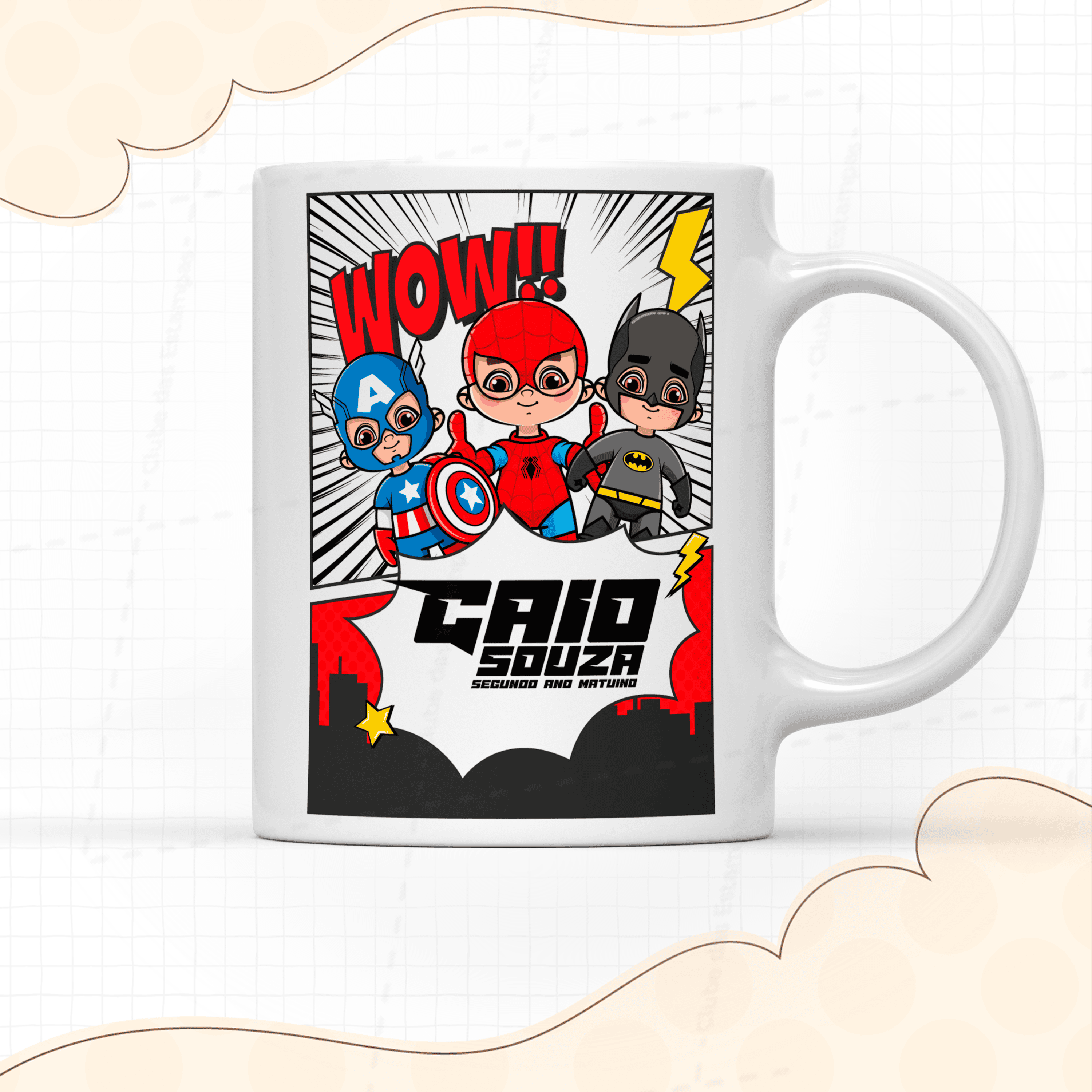 Arte para caneca Capitao america, homem aranha, Batman-7945