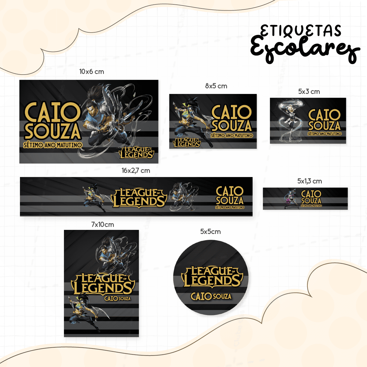 Arte etiquetas escolares League of legends com nome-7953